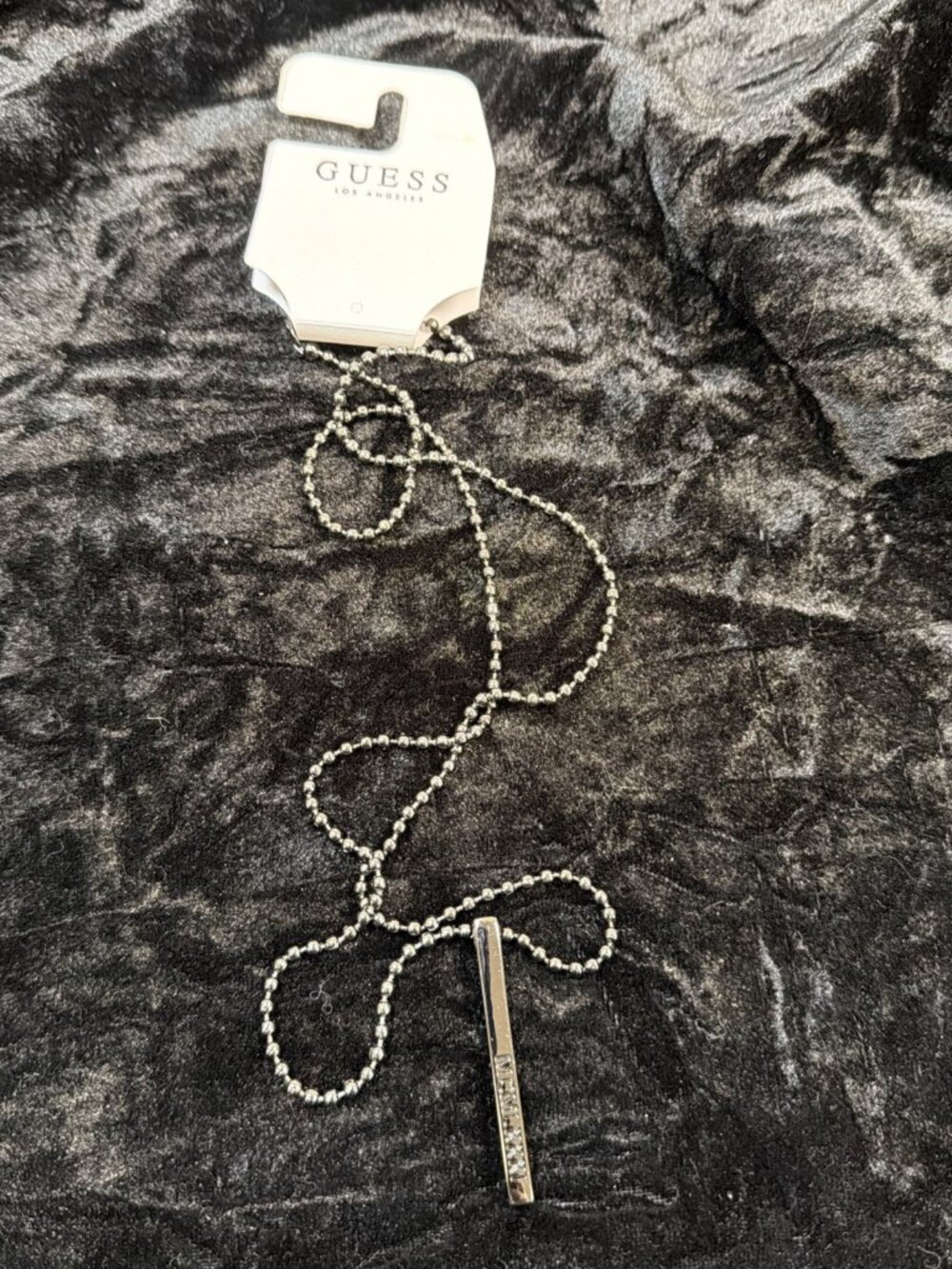 GUESS Roman Bar Pendant Necklace Silver Tone NWT
